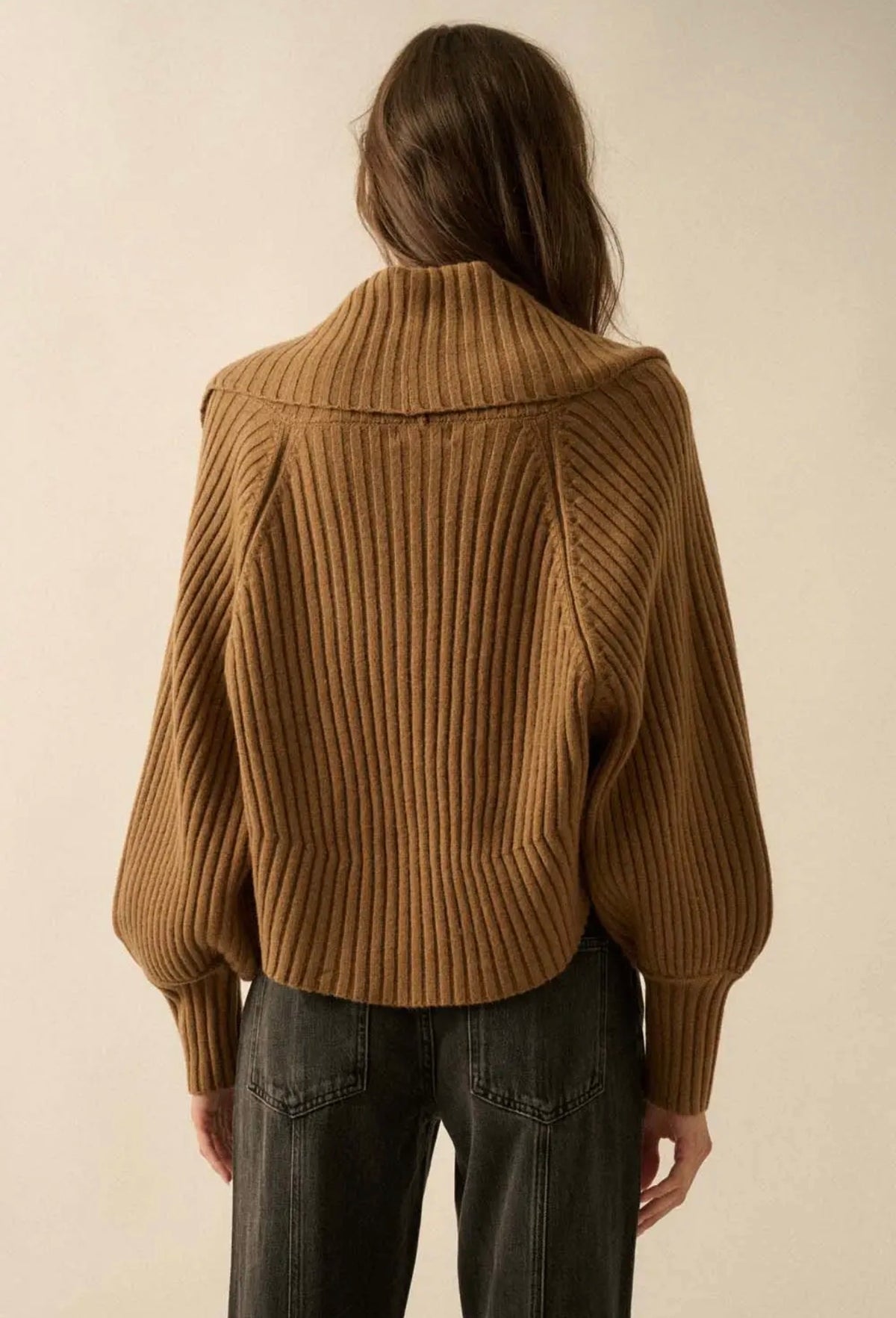 Promesa Camel Ribbed Shrug + Half-Zip Sweater Tank Set