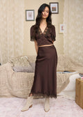 Blue Pepper lace hem satin slip on pencil skirt