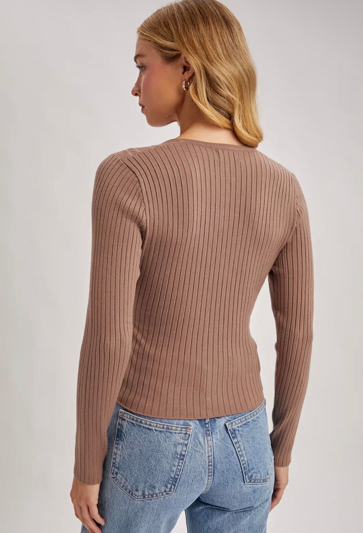 Bluivy Mocha Fixed Wrap Knit Sweater Top