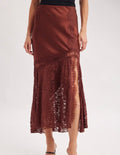 BluIvy Satin & Lace Midi Skirt