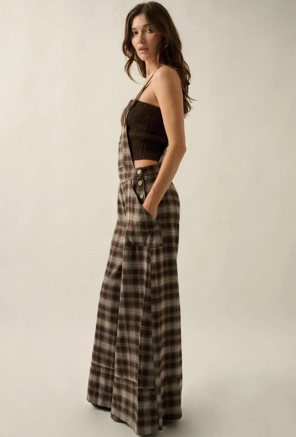 Promesa Plaid Wide Leg Flannel Overalls