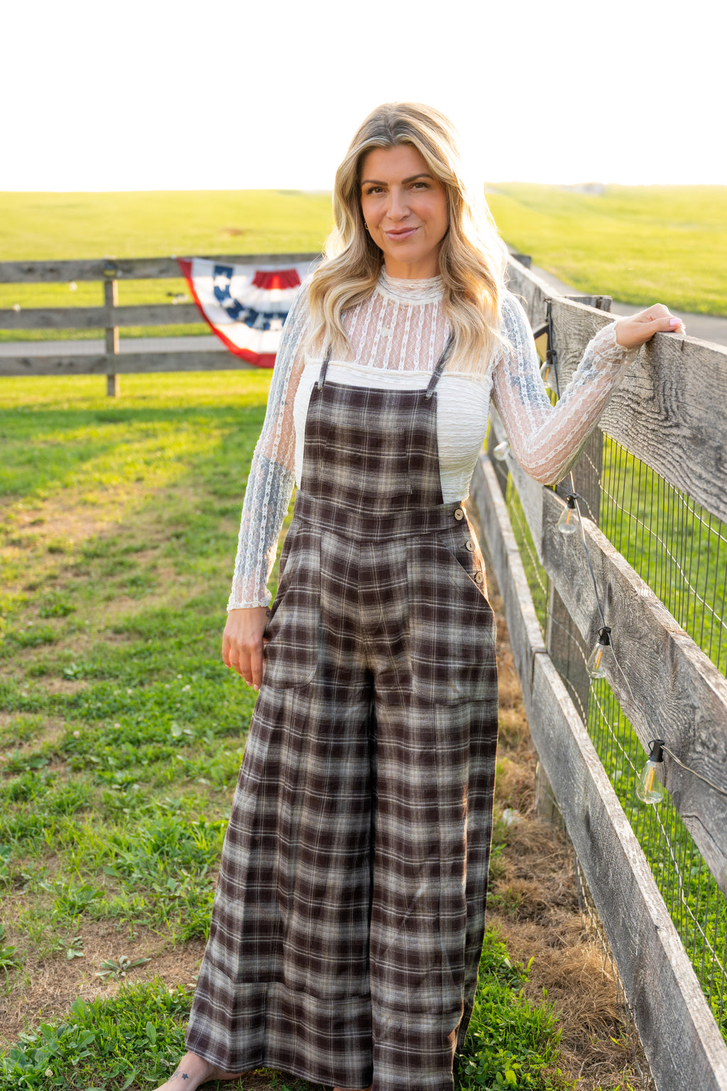 Mocha Plaid Wide Leg Overalls