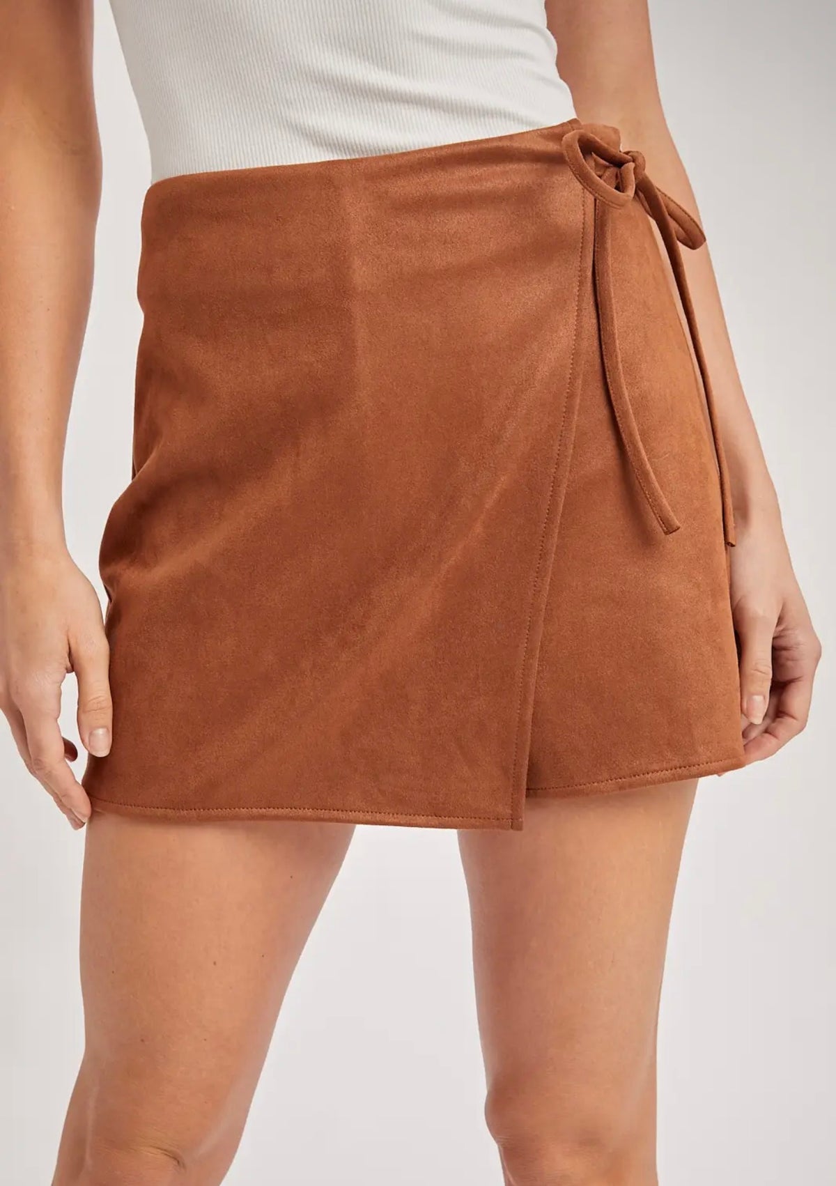 Bluivy Faux suede crossover wrap skort