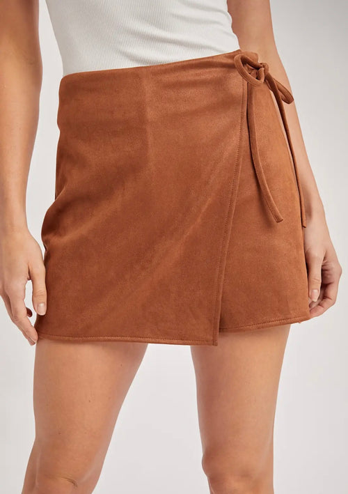 Bluivy Faux suede crossover wrap skort
