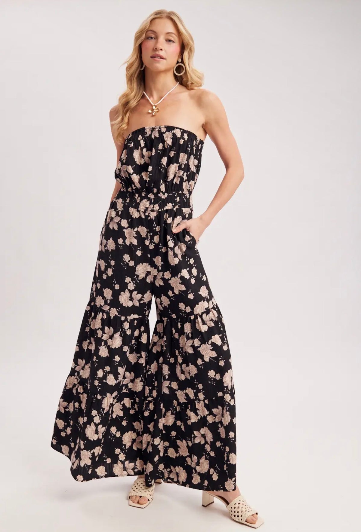 Bluivy Midnight Bloom Smocked Wide Leg Jumpsuit