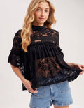Bluivy Black Sheer Lace Babydoll Top