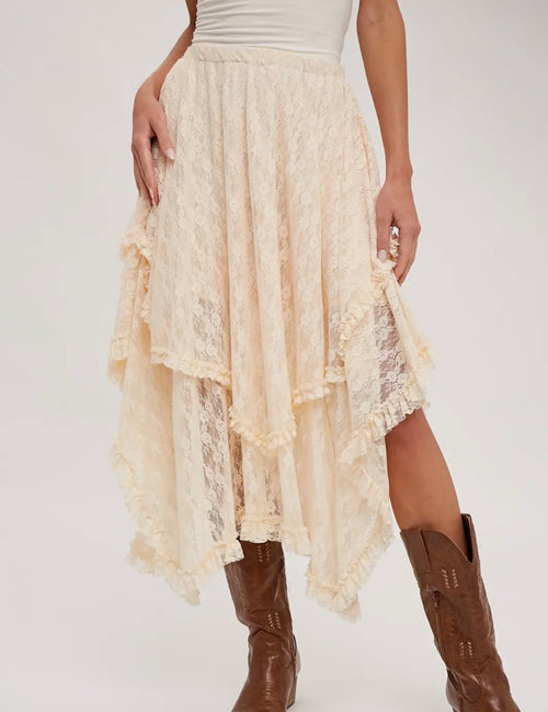 Bluivy Lace Tier midi skirt | Ecru