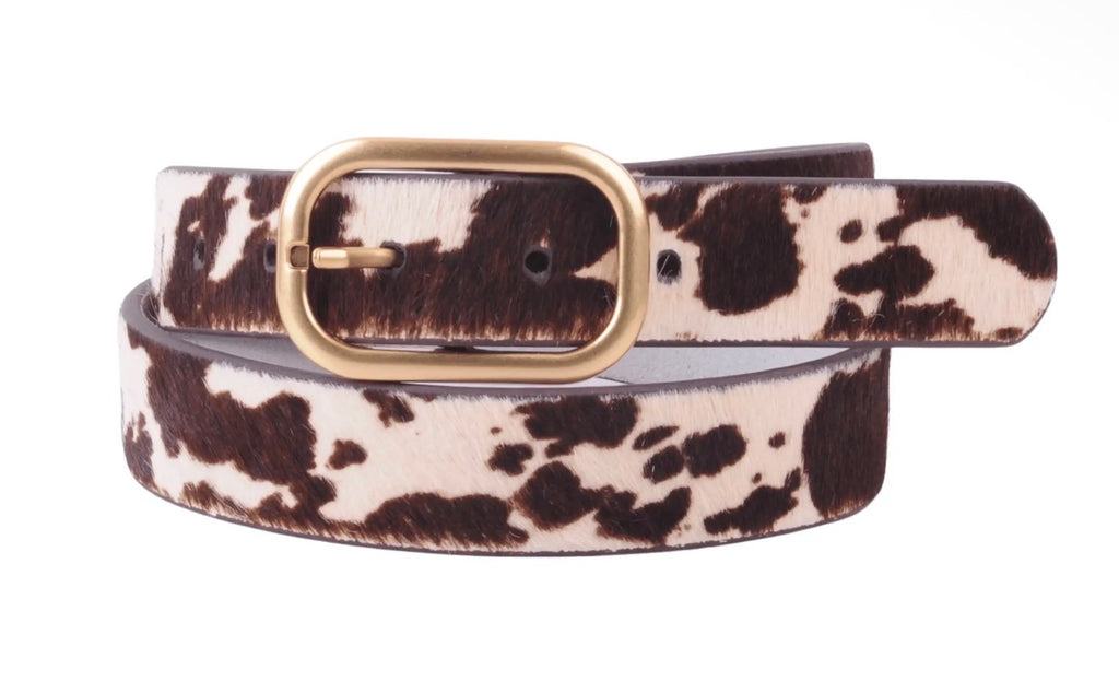 Genuine Leather Cow Print Calf Hair Belt