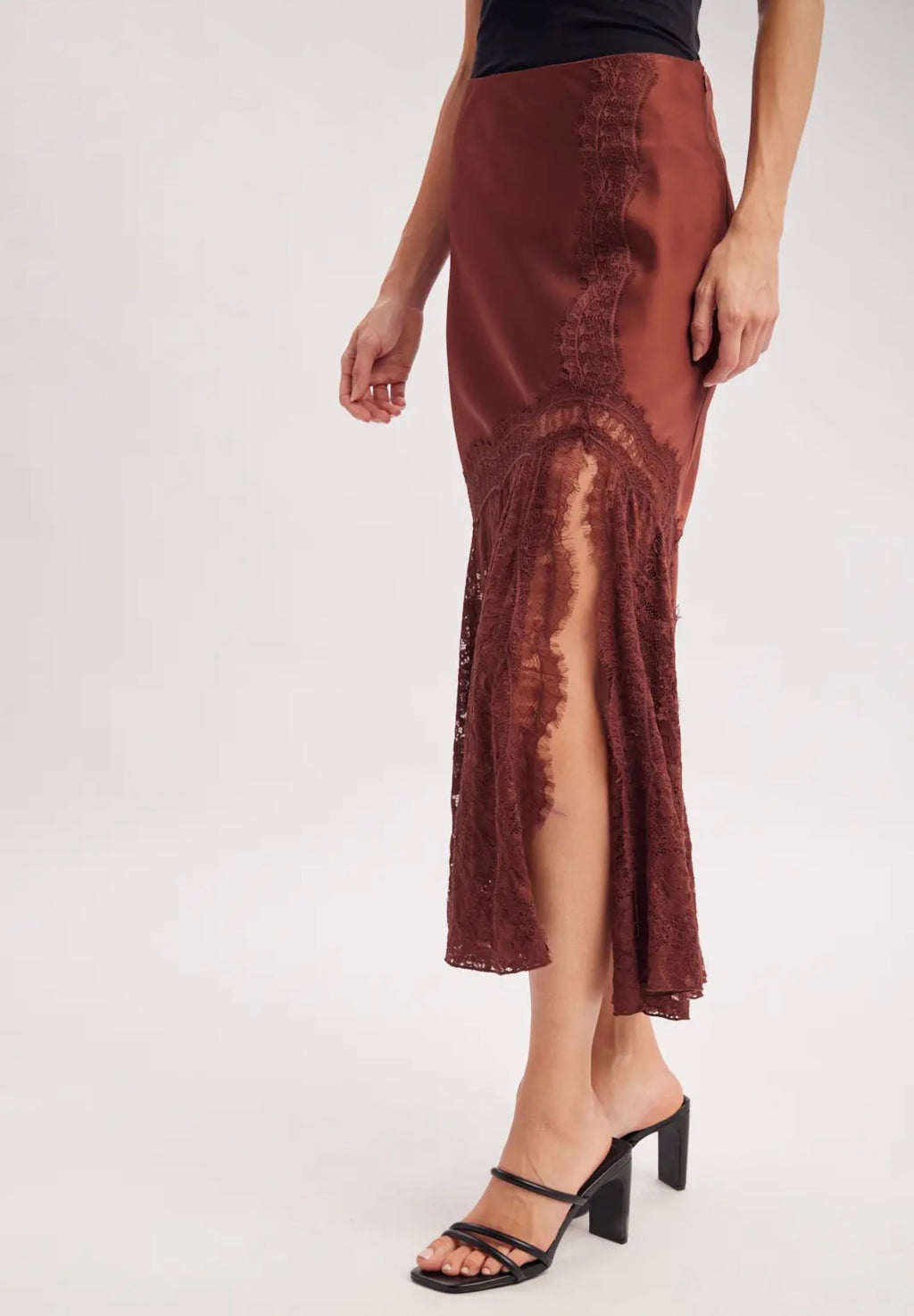 BluIvy Satin & Lace Midi Skirt
