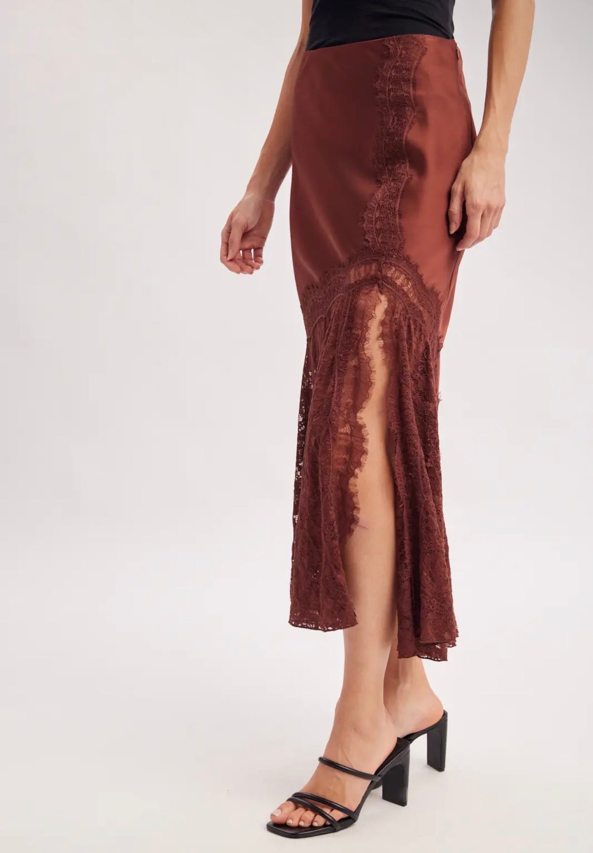 BluIvy Satin & Lace Midi Skirt