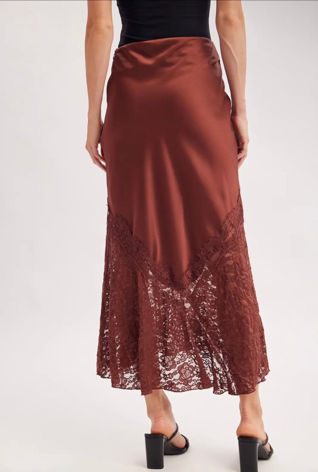 BluIvy Satin & Lace Midi Skirt