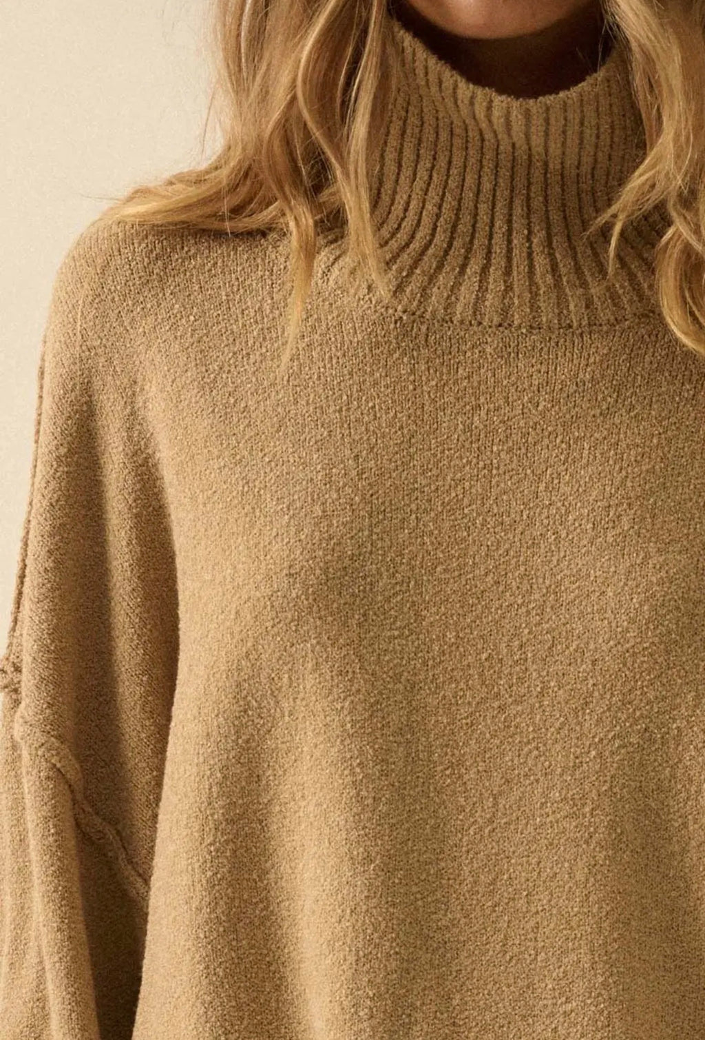 Promesa Camel Oversized Mock Neck Sweater