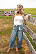 Drawstring Relaxed Barrel Jeans