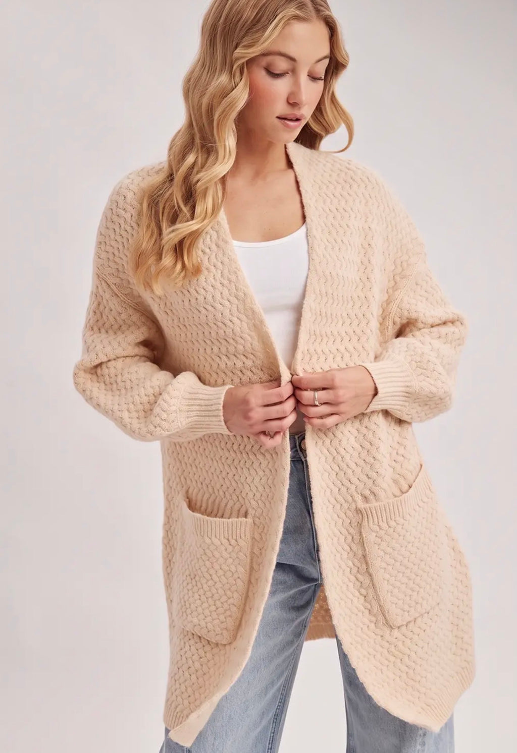 Bluivy Basket Weave Longline Cardigan – Oatmeal