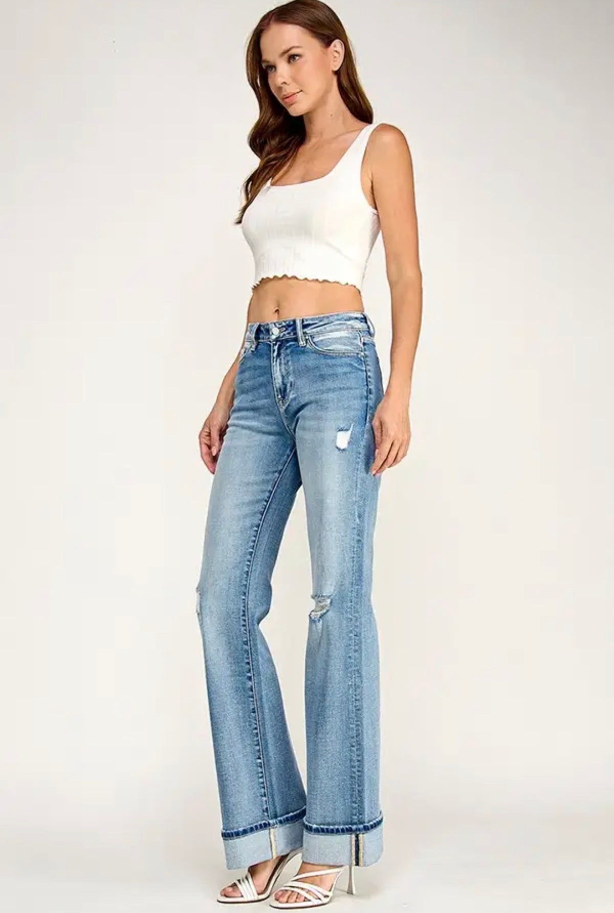 Petra 153 Mid Rise Vintage Flare Cuffed Jeans