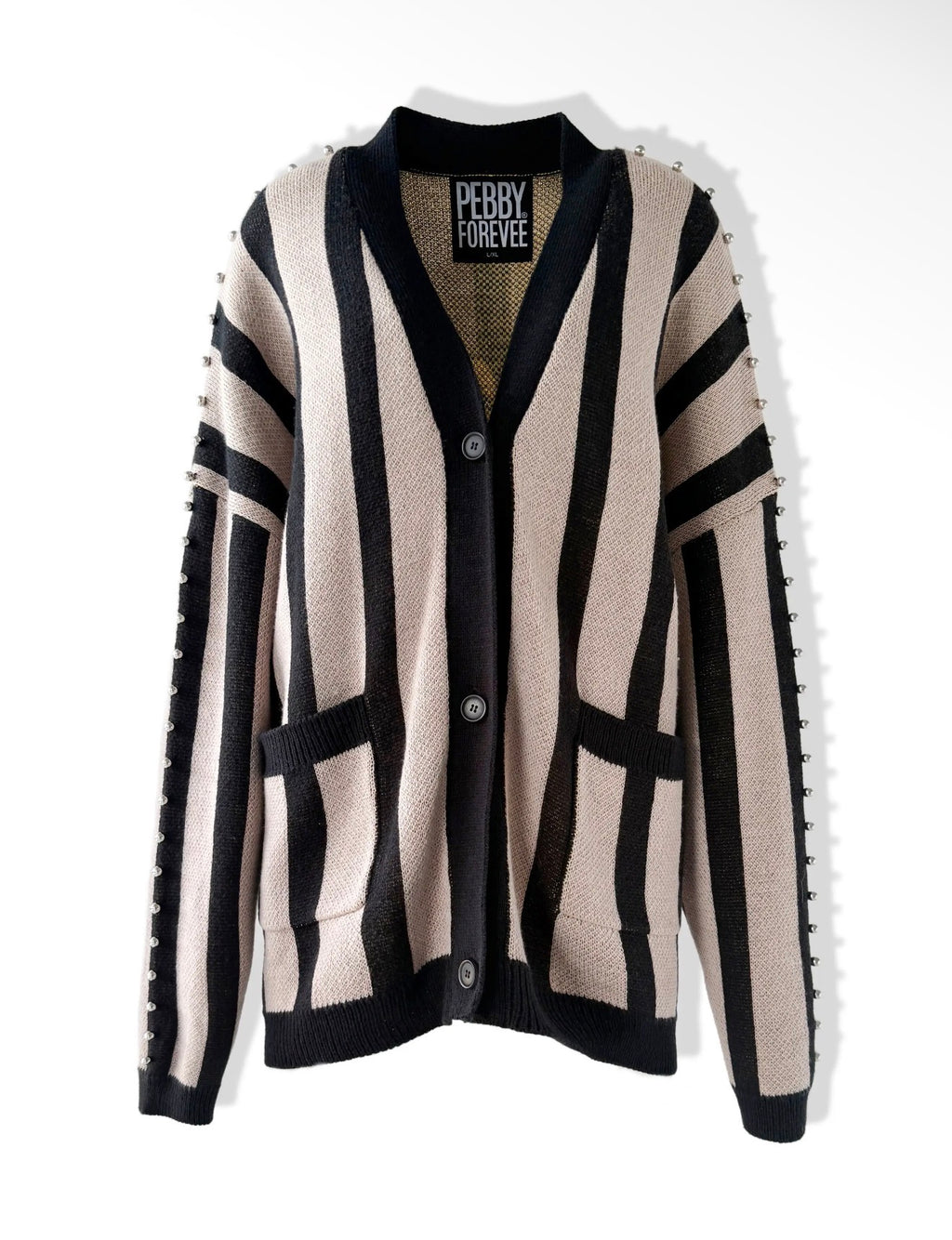 Pebby Forevee Stay Weird Oversized Striped Cardigan