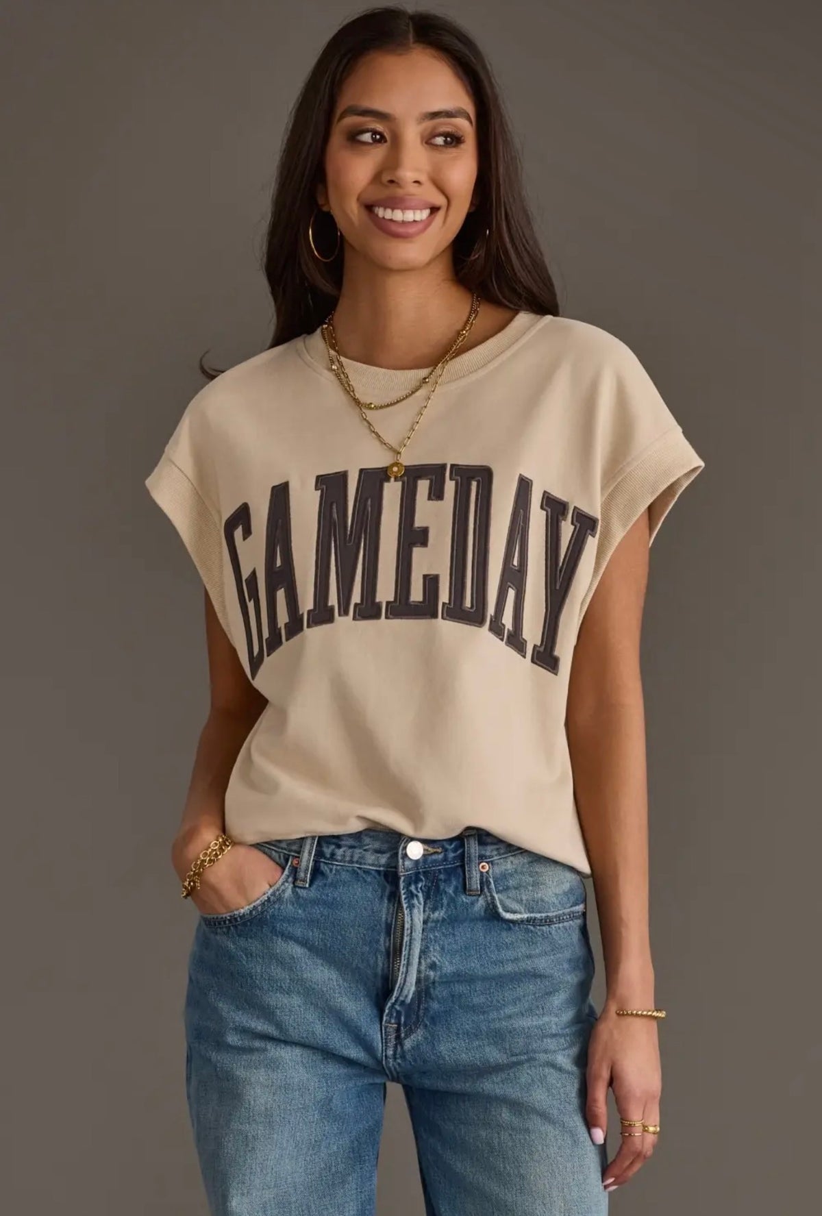 Panache & Apparel Beige & Gray GAMEDAY Short Sleeve Shirt