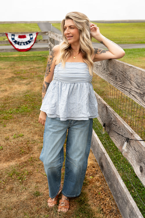 Blue Skies Stripe Babydoll Top