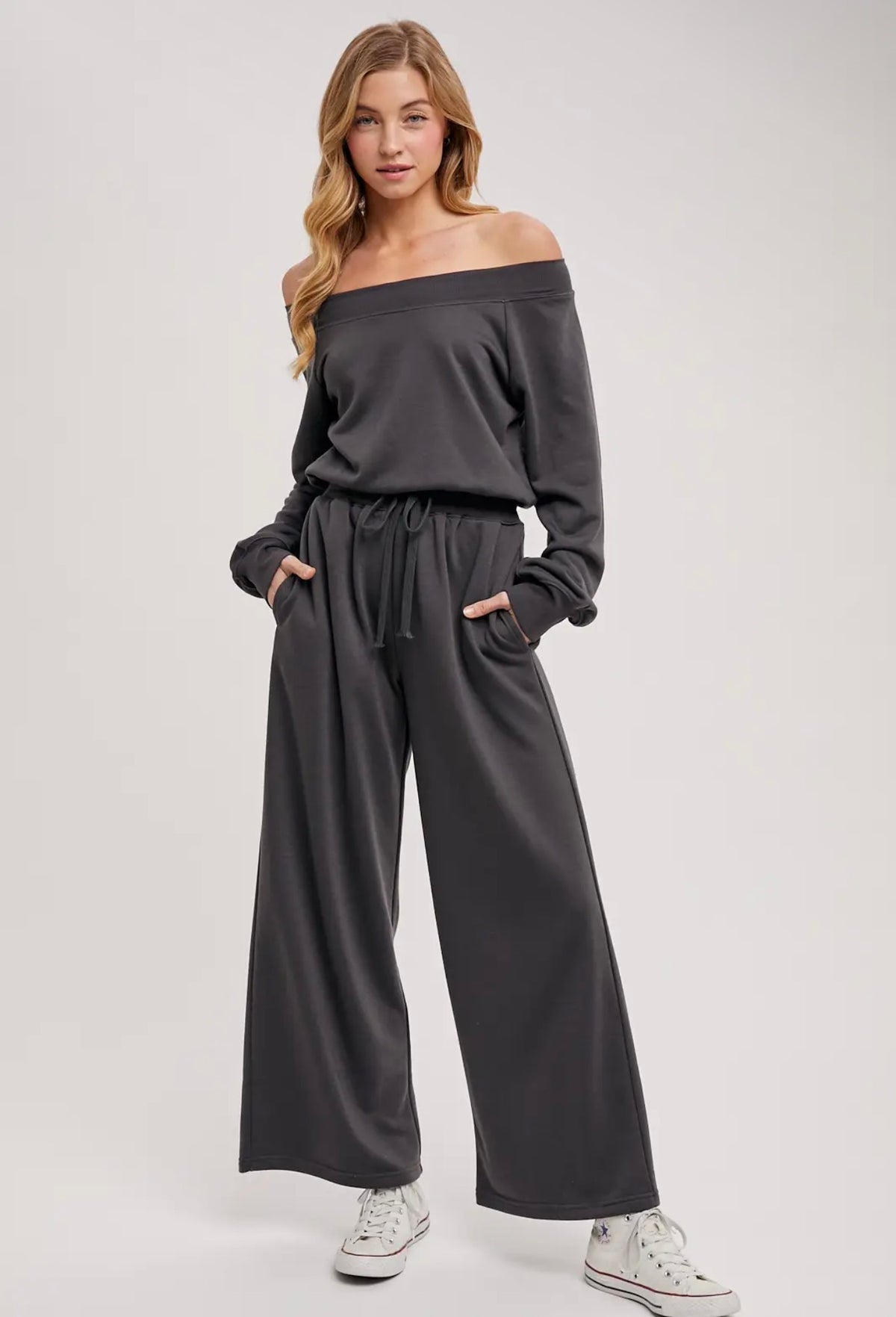 BluIvy Ash Off-the-Shoulder Wide Leg Jumpsuit