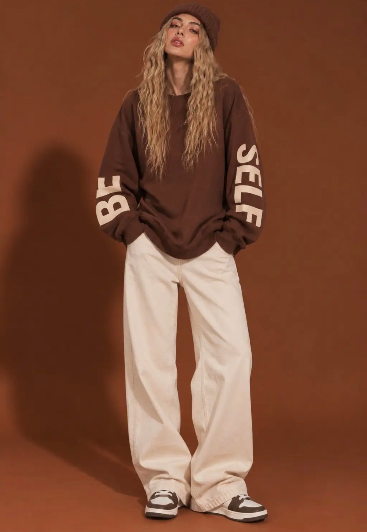 Jade by Jane Be Yourself Oversized Graphic Sweatshirt – Brown