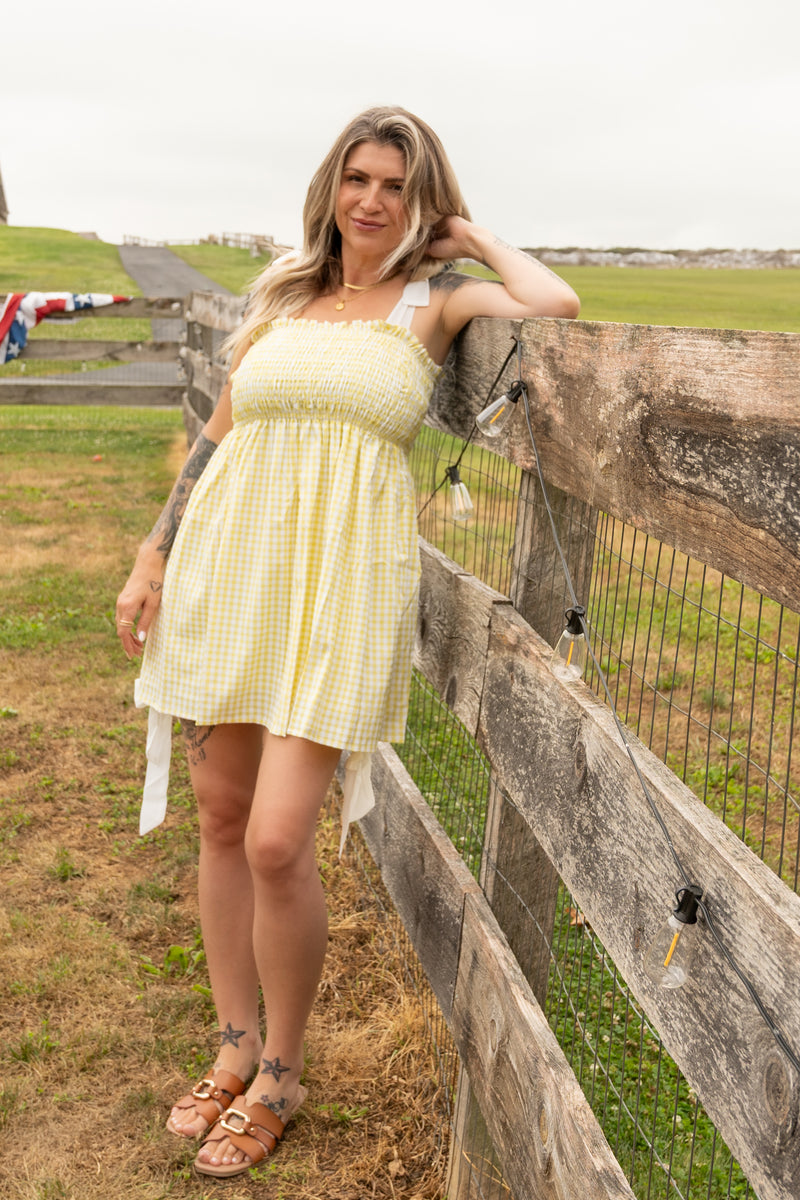 Sunny Days Gingham Smocked Mini Dress