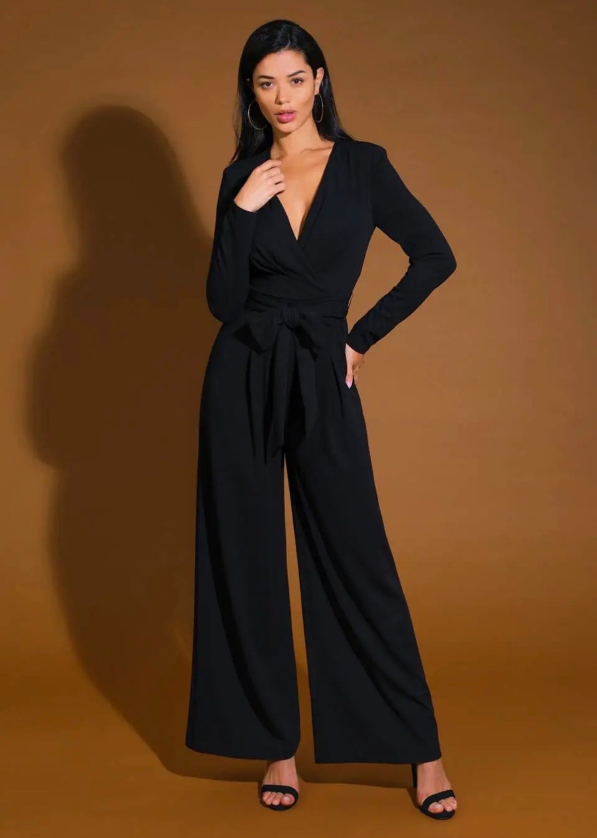 Flying Tomato Black Wide Leg Jumpsuit with Tie Waist