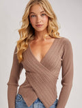 Bluivy Mocha Fixed Wrap Knit Sweater Top