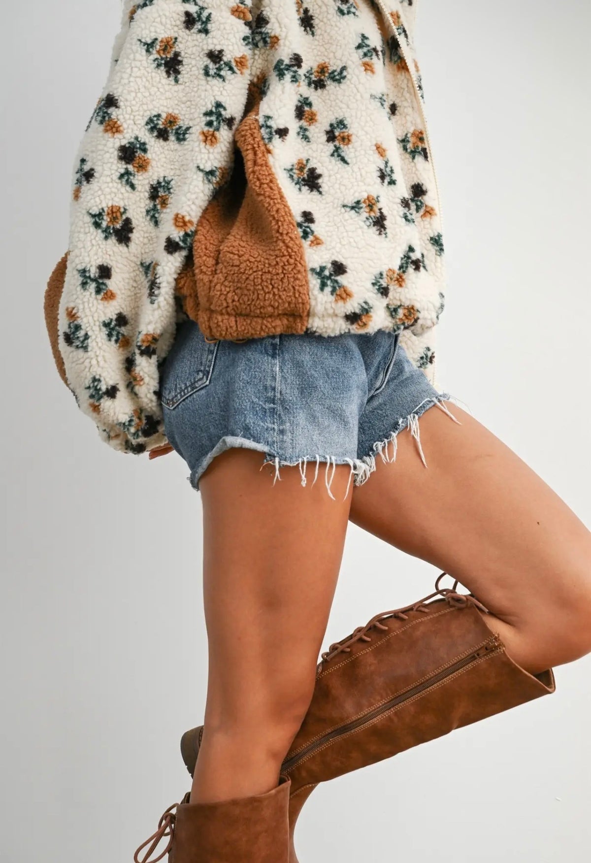 Buttermelon Floral Sherpa Zip Jacket