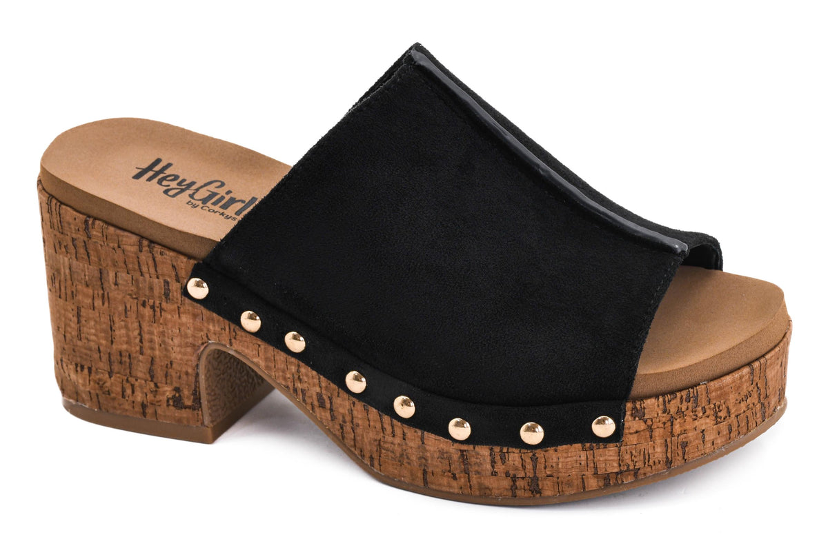 Corkys Gaslight Black Platform Wedge Clog
