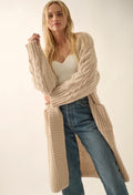 Promesa Oatmeal Cable Knit Long Cardigan