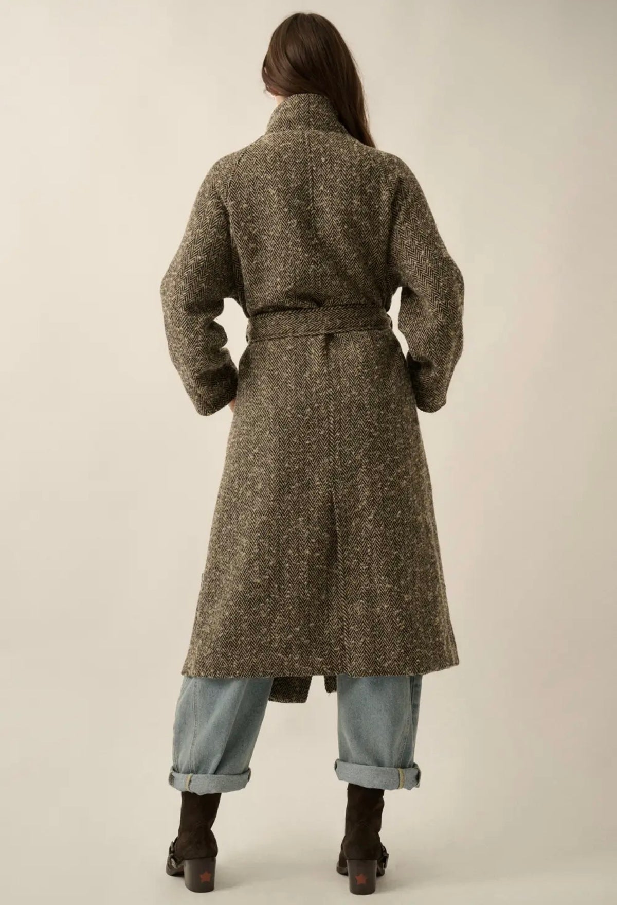 Promesa Herringbone Belted Longline Coat