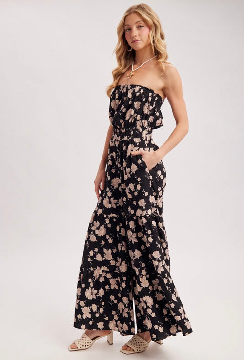 Bluivy Midnight Bloom Smocked Wide Leg Jumpsuit