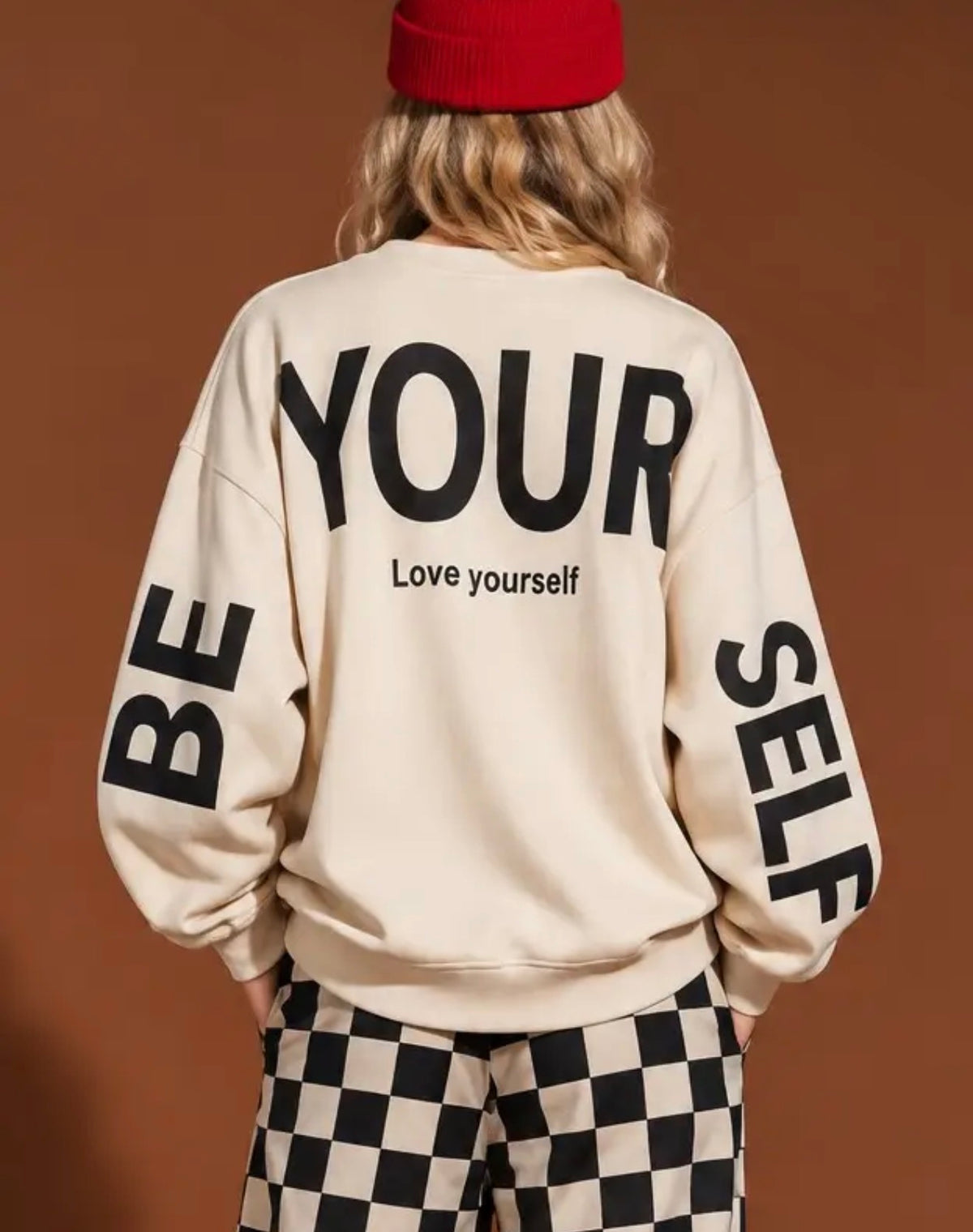 Jade by Jane Be Yourself Oversized Graphic Sweatshirt – Brown