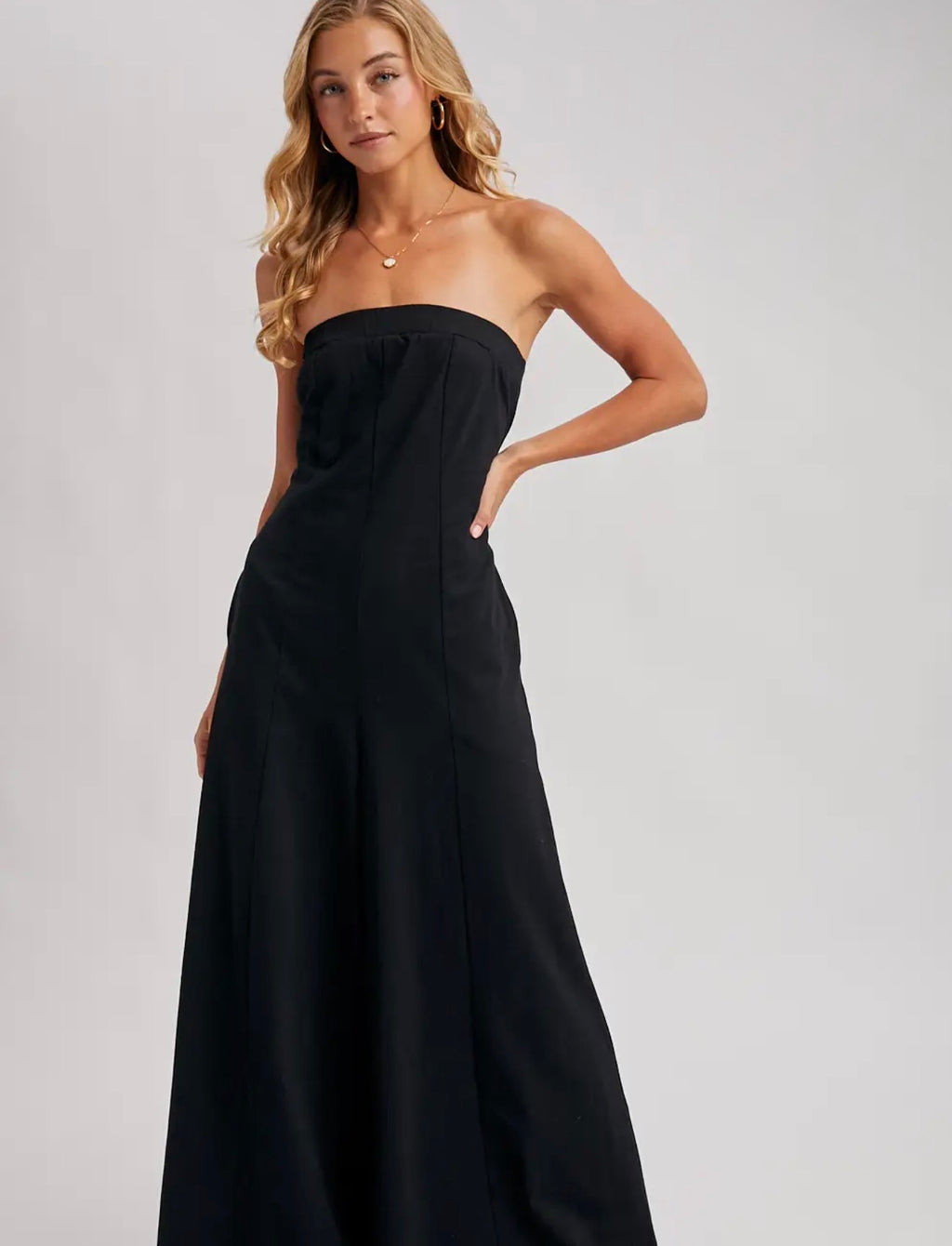 Bluivy Black Strapless Wide-Leg Jumpsuit with Pockets