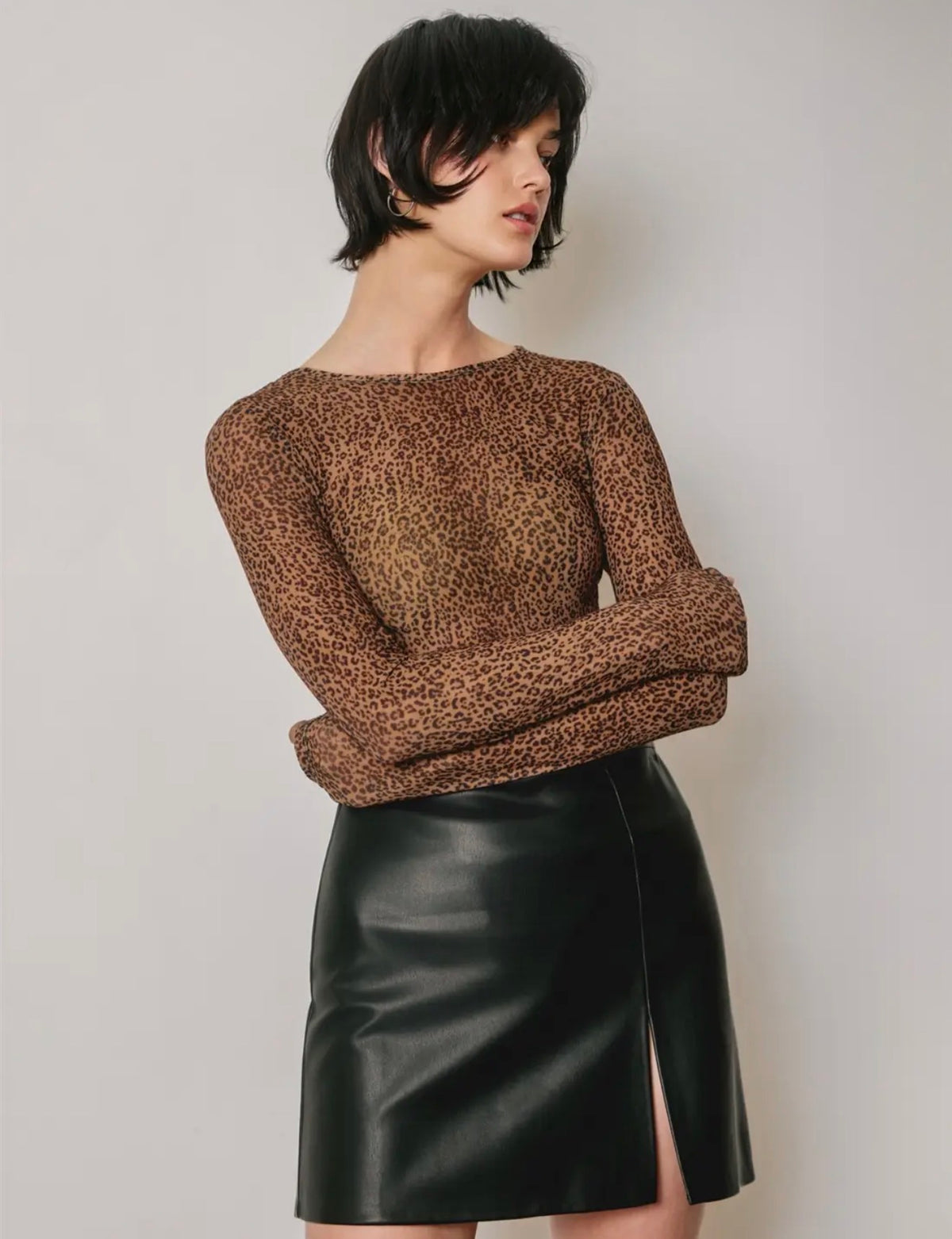 Leopard Mesh Long Sleeve Bodysuit