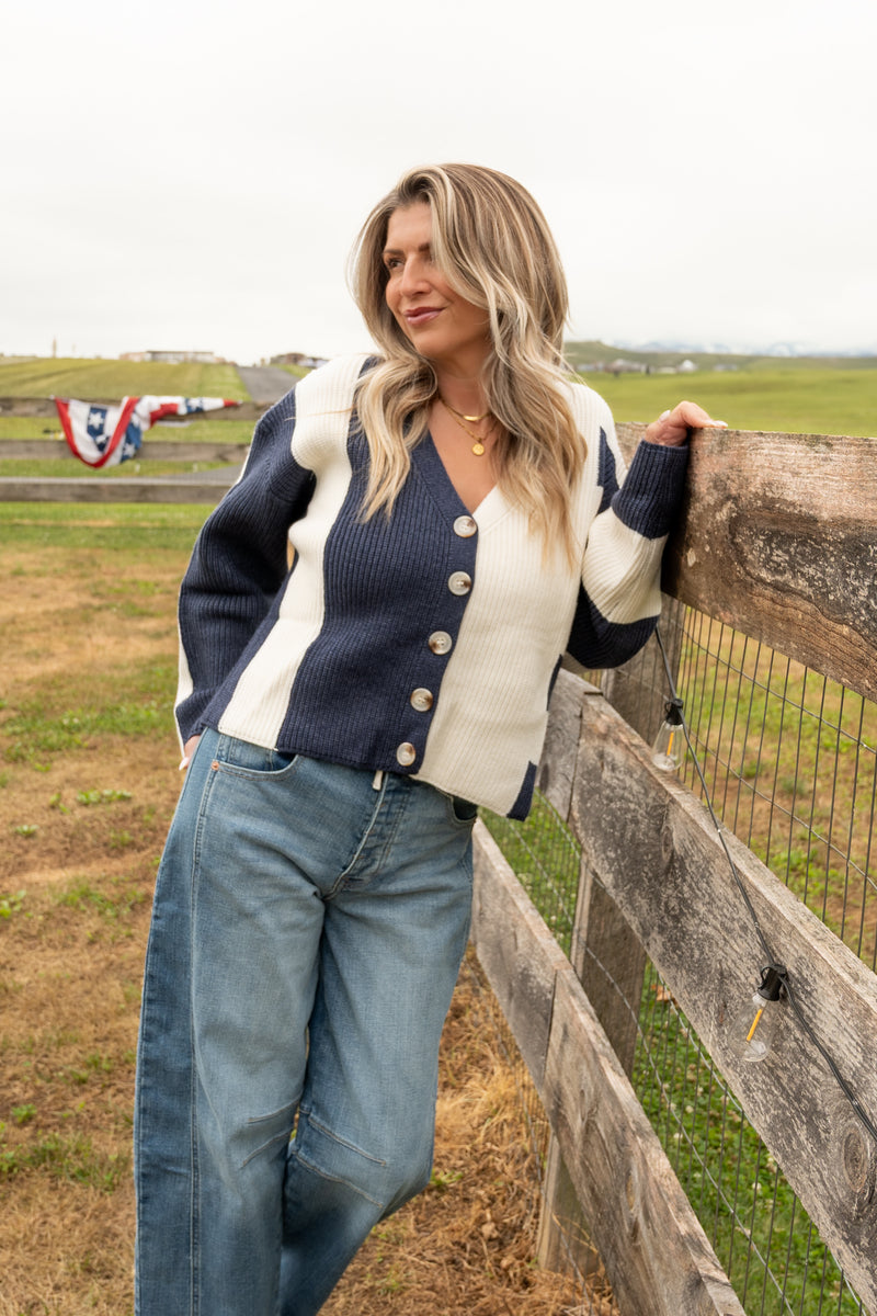 Classic Contrast Colorblock Knit Cardigan