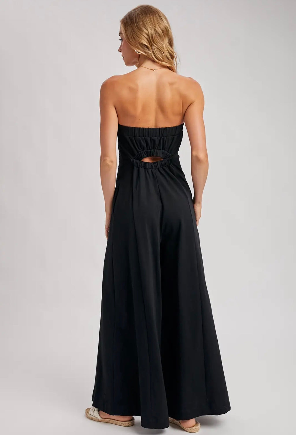 Bluivy Black Strapless Wide-Leg Jumpsuit with Pockets