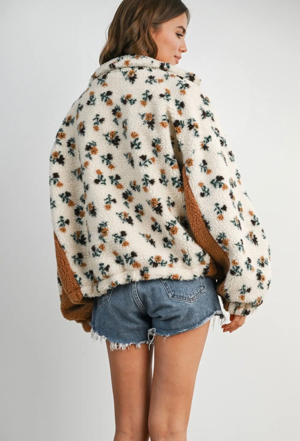 Buttermelon Floral Sherpa Zip Jacket