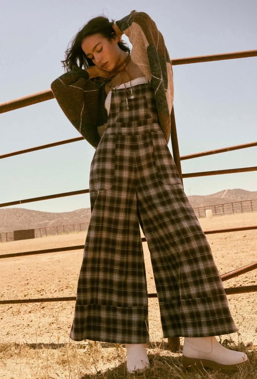 Promesa Plaid Wide Leg Flannel Overalls