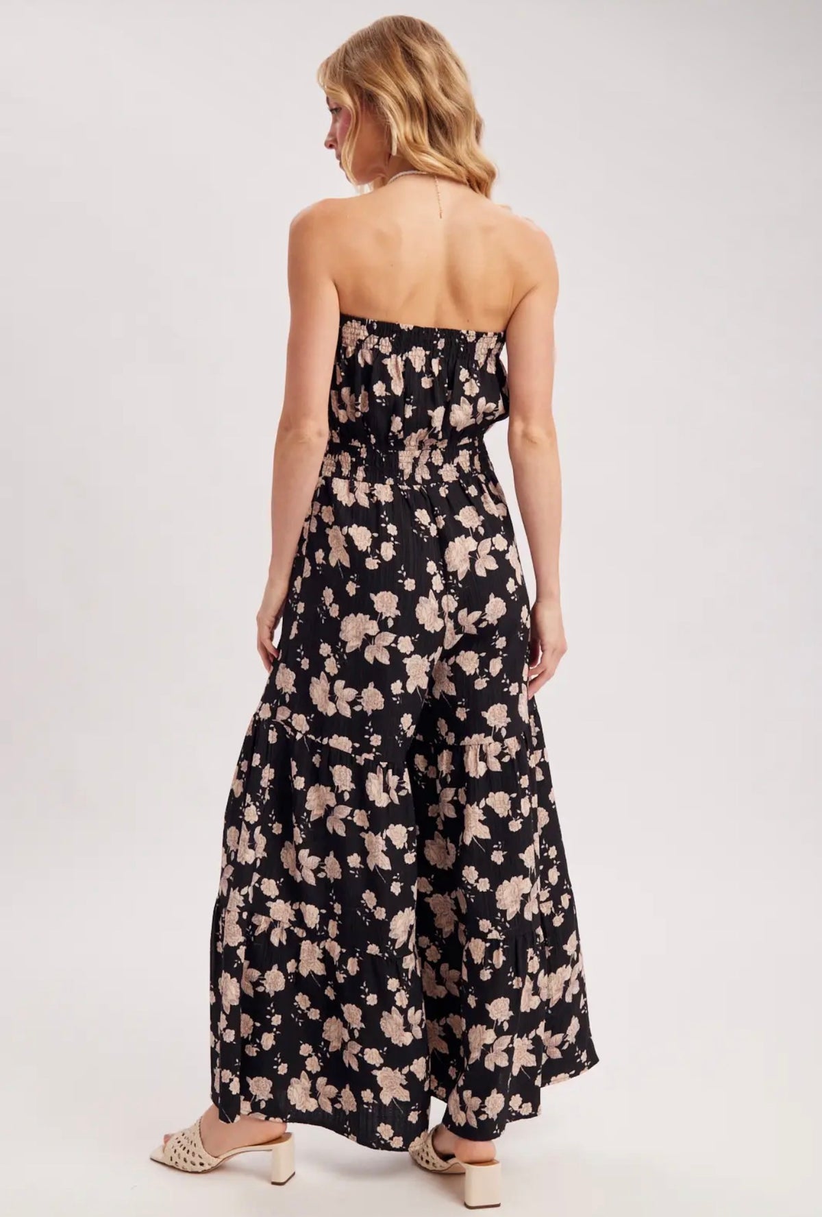 Bluivy Midnight Bloom Smocked Wide Leg Jumpsuit