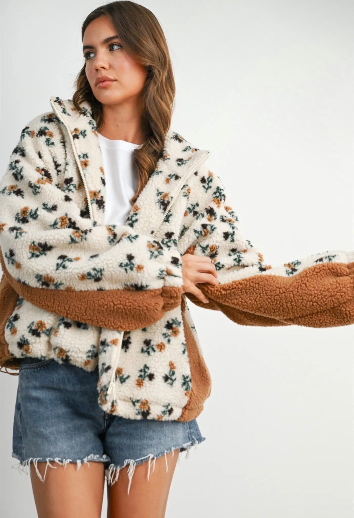 Buttermelon Floral Sherpa Zip Jacket