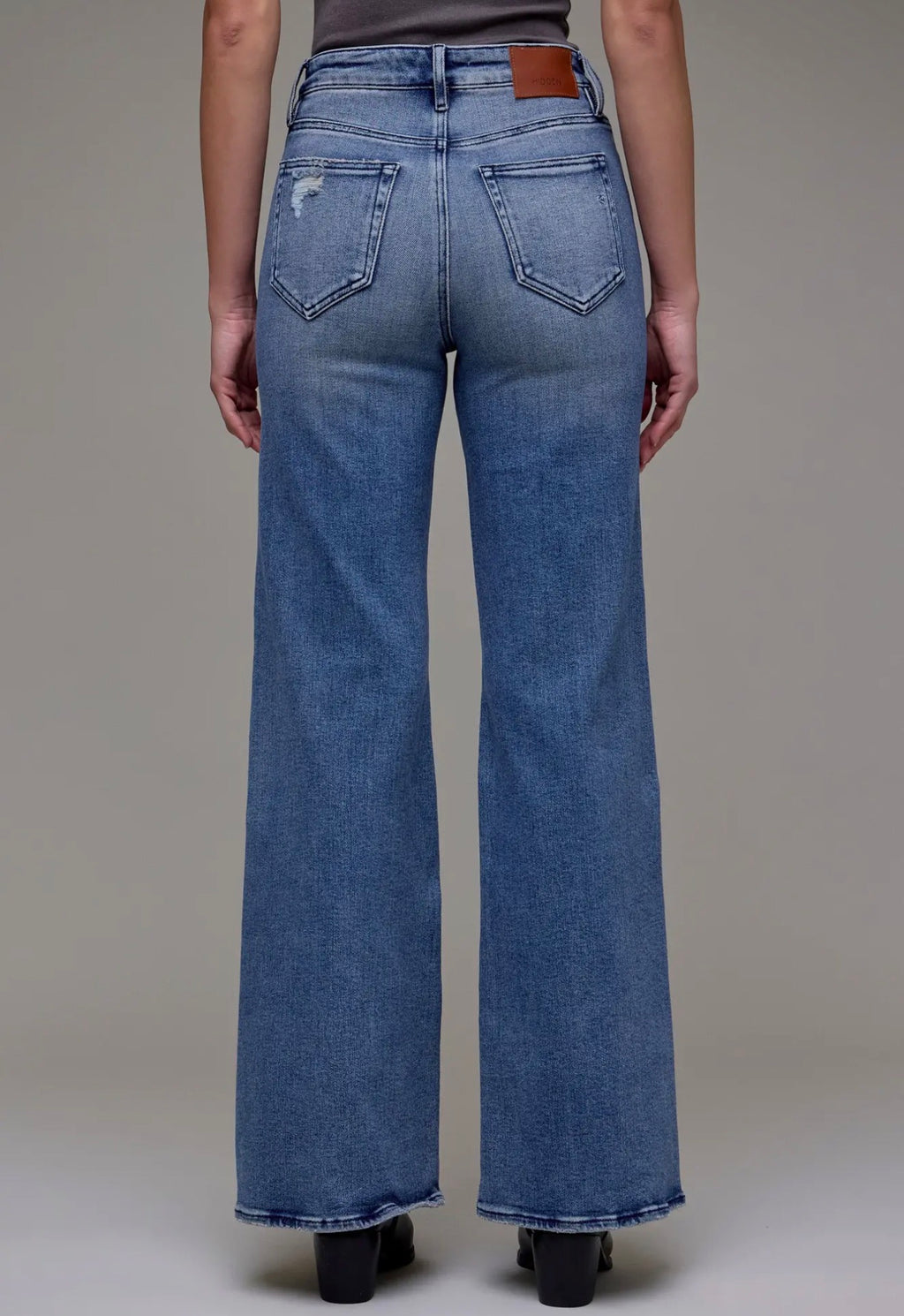 Hidden Medium Wash Knee Distressed High Rise Comfort Flare Jeans