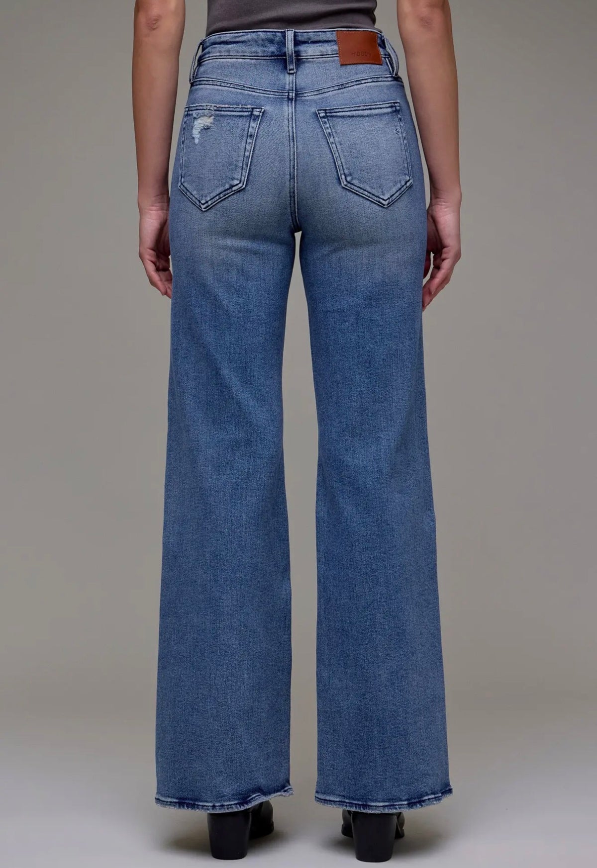 Hidden Medium Wash Knee Distressed High Rise Comfort Flare Jeans