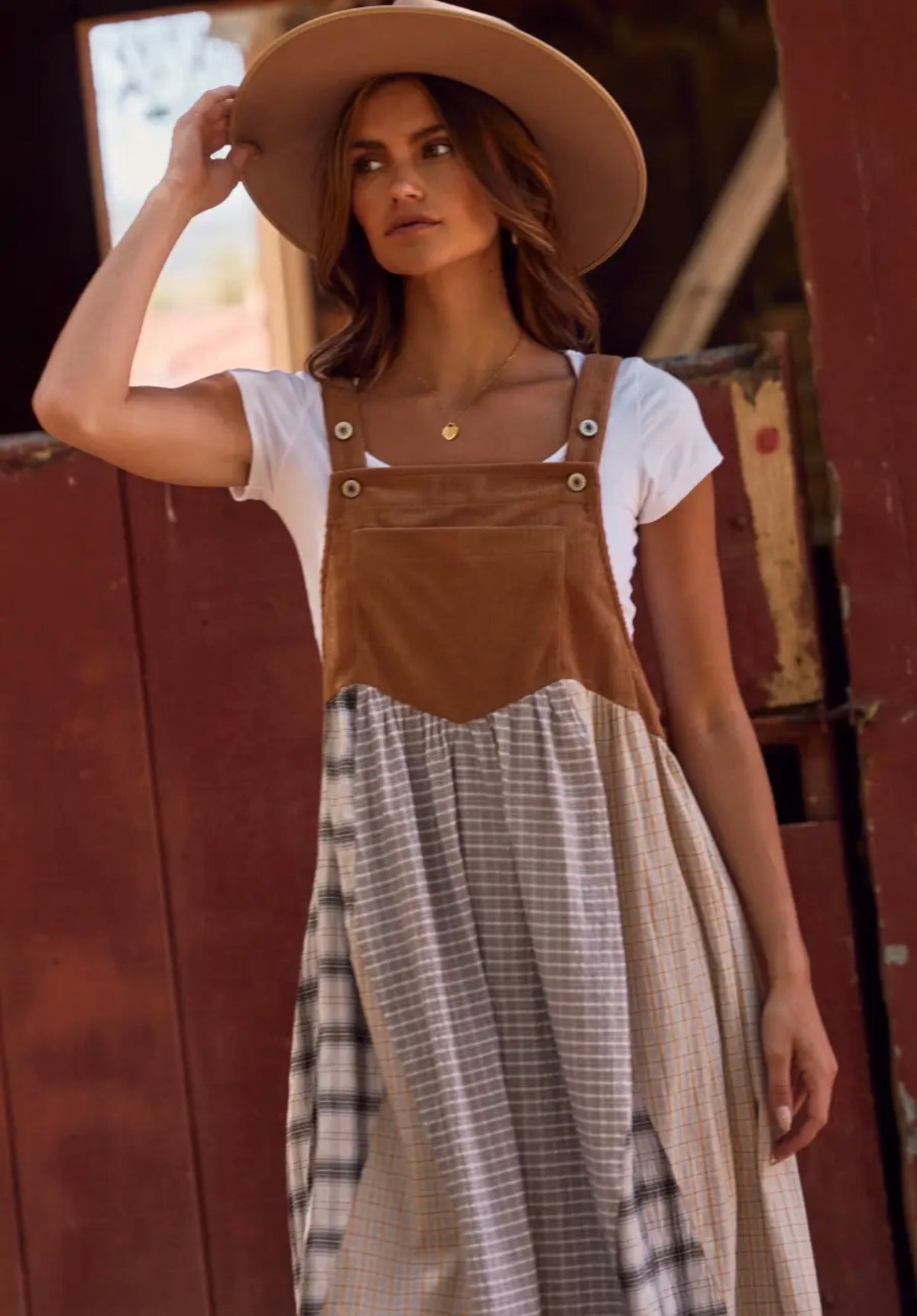 Patchwork Plaid Corduroy Overall Maxi Dress