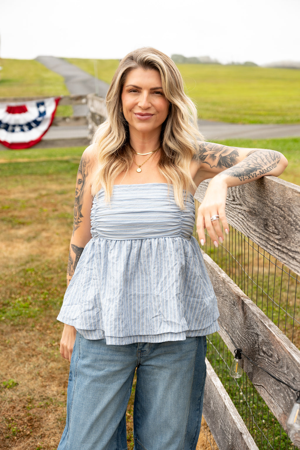 Blue Skies Stripe Babydoll Top