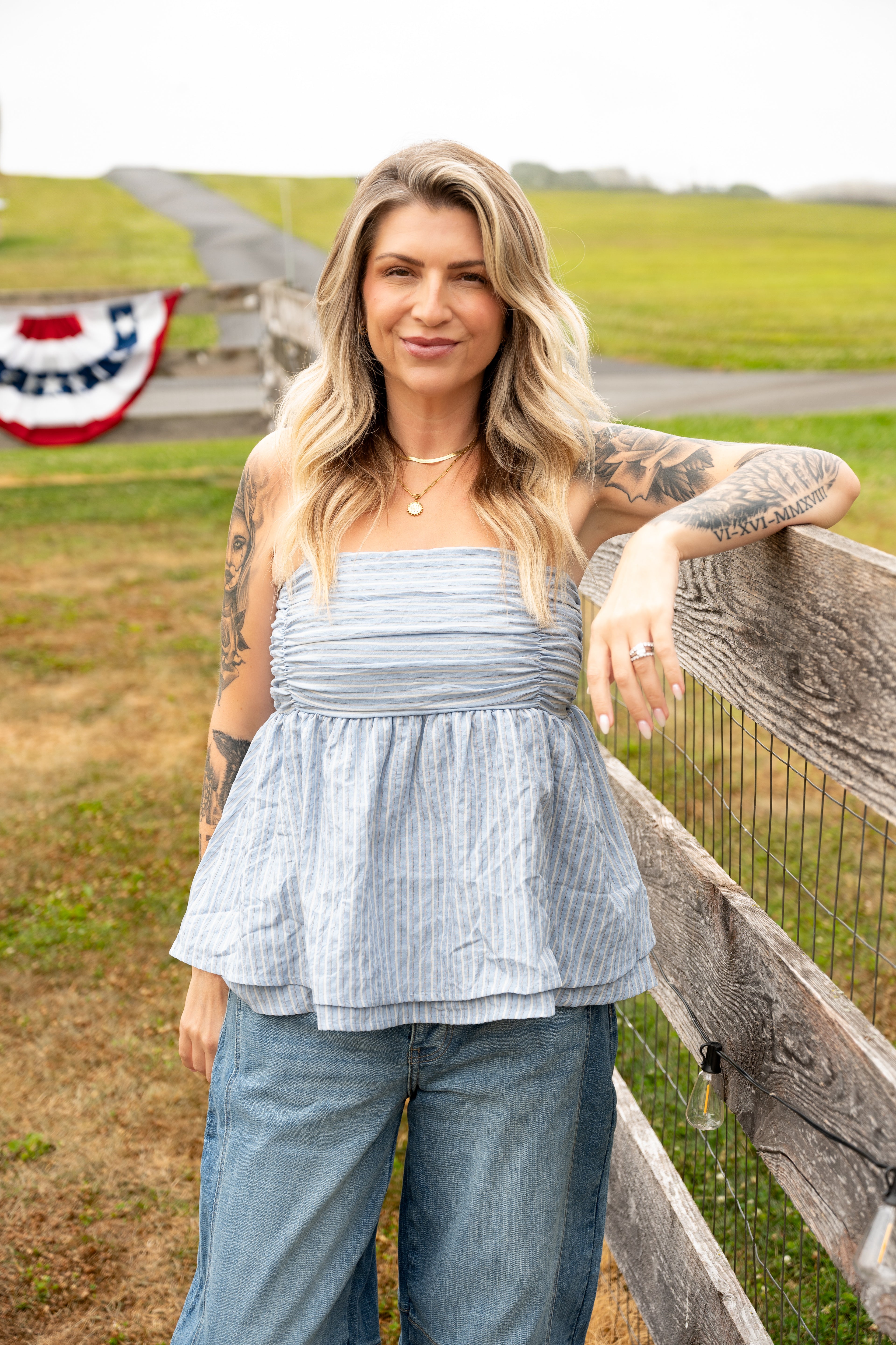 Blue Skies Stripe Babydoll Top