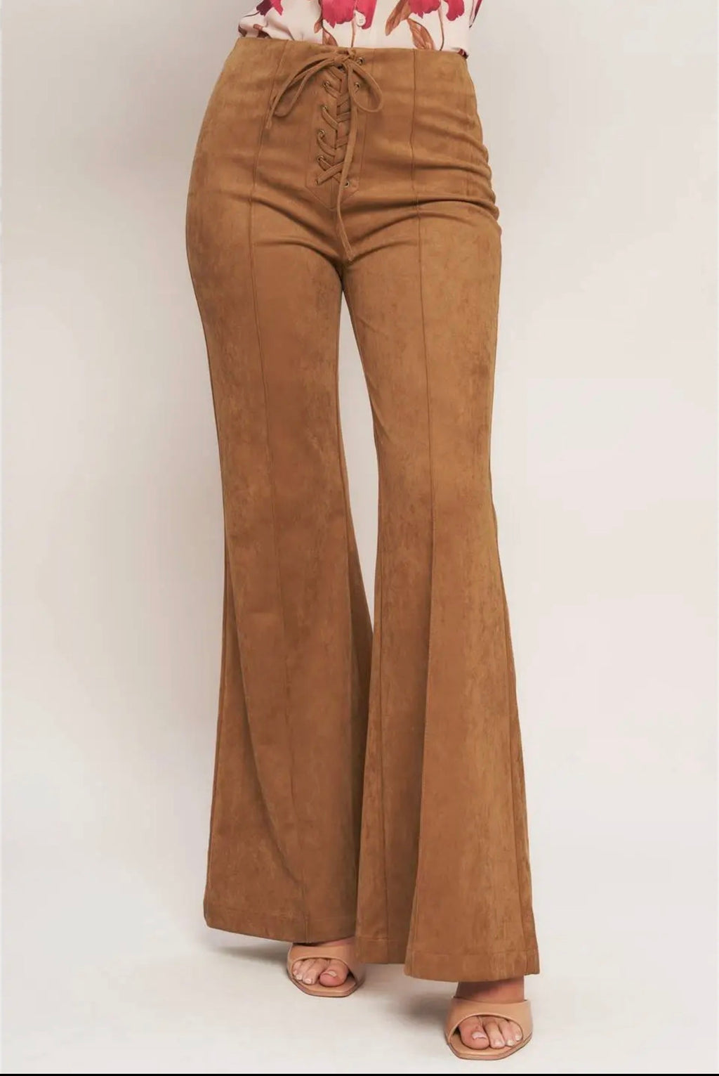 Flying Tomato Faux Suede Lace-Up Flare Pants
