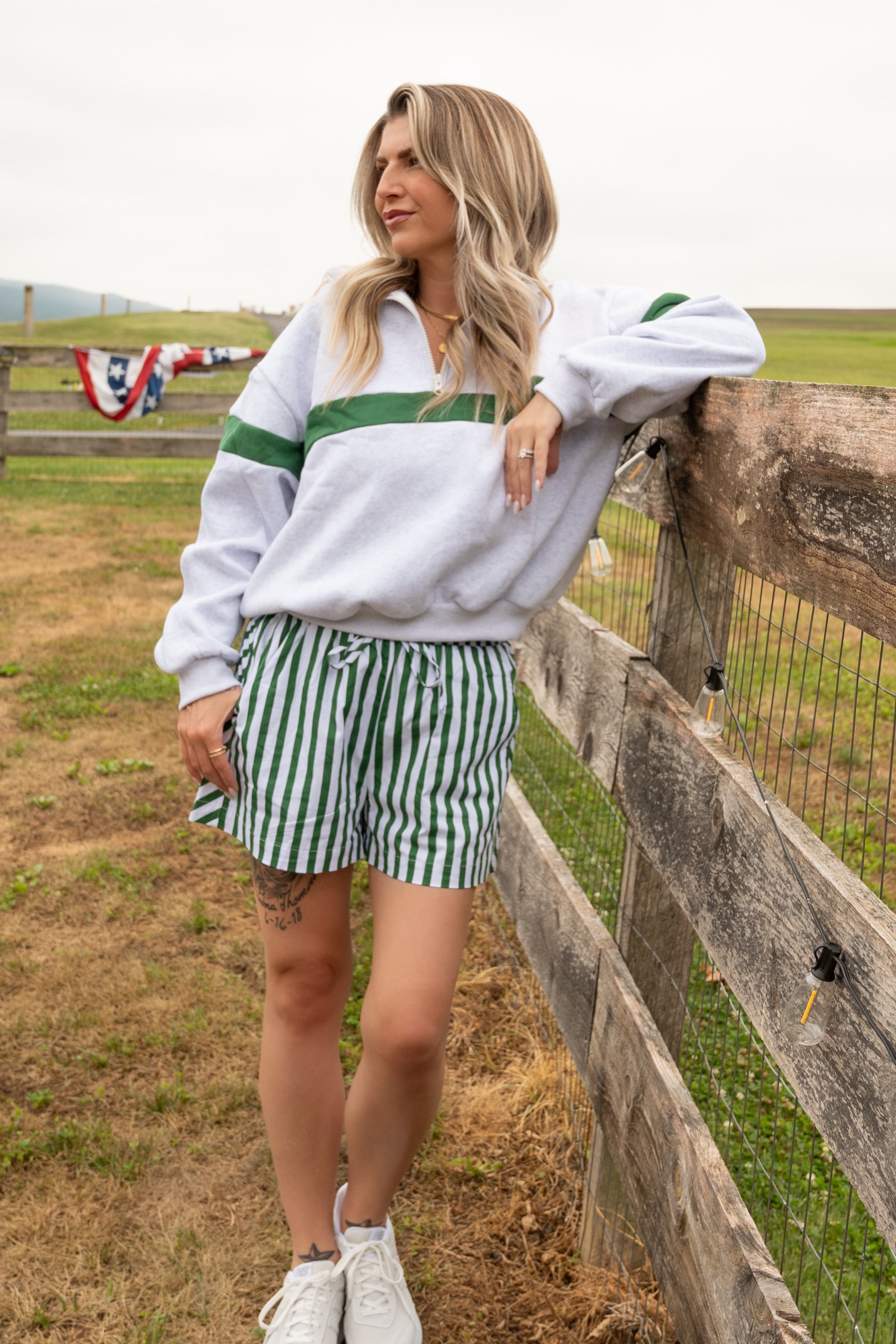 Game Day Half-Zip Sweatshirt & Striped Shorts Set