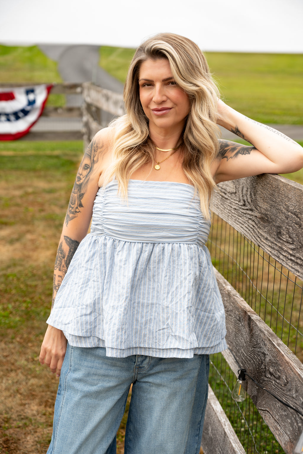 Blue Skies Stripe Babydoll Top