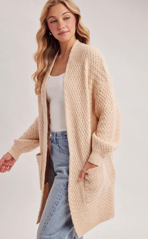 Bluivy Basket Weave Longline Cardigan – Oatmeal